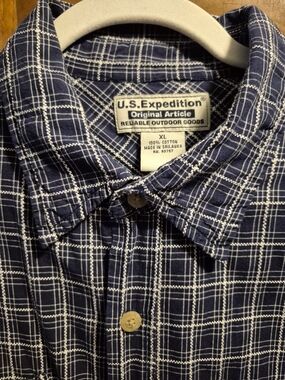 U.S. Expedition Men's Navy Plaid Cotton Button-Up Shirt